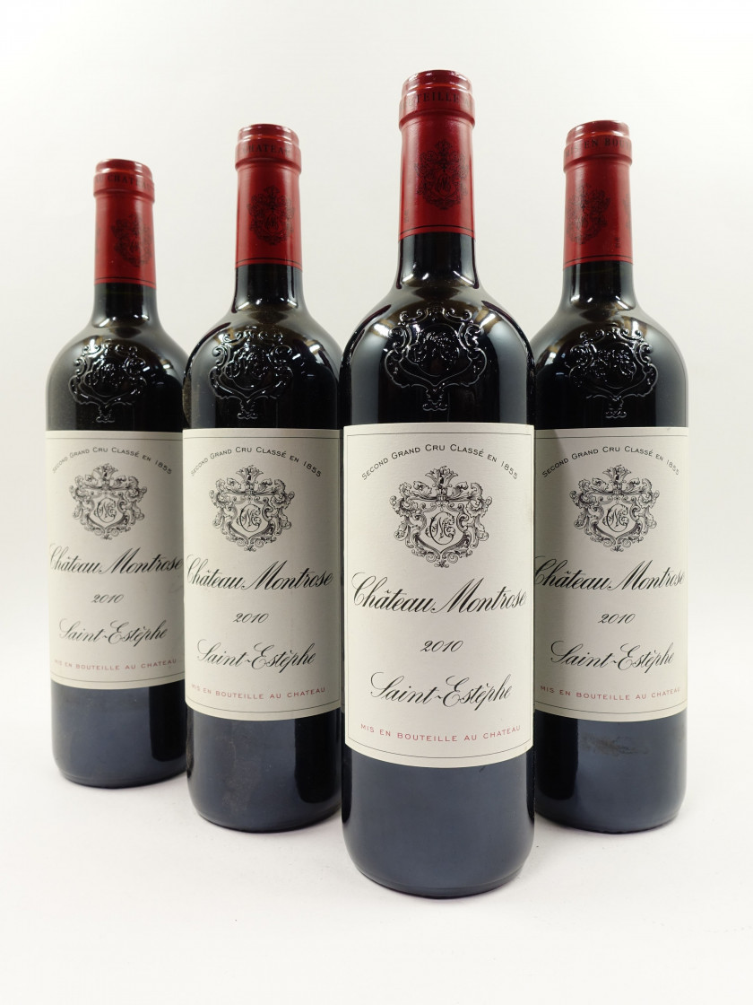 4 bouteilles CHÂTEAU MONTROSE 2010 2è GC Saint Estèphe (étiquettes léger tachées)