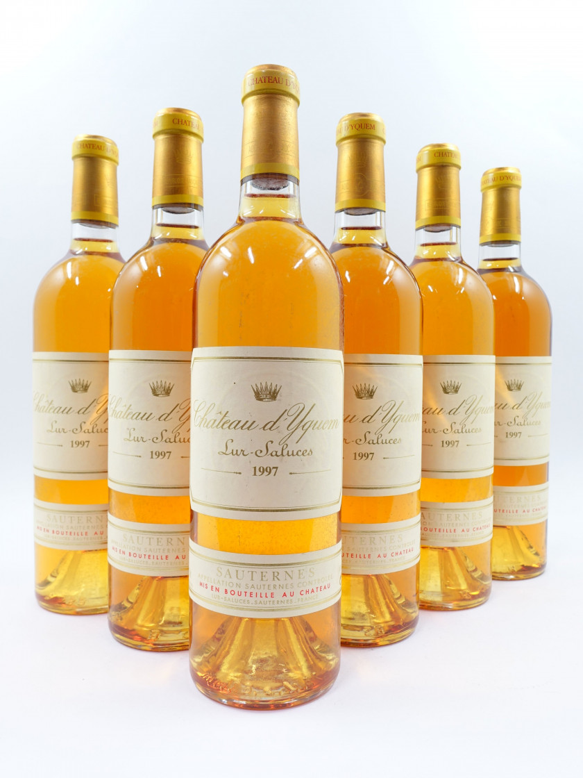 6 bouteilles CHÂTEAU D'YQUEM 1997 1er cru Supérieur Sauternes (étiquettes fanées)