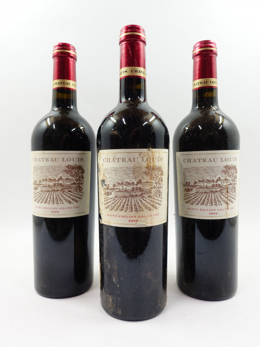 8 bouteilles CHÂTEAU LOUIS 2006 GC Saint Emilion (étiquettes tachées