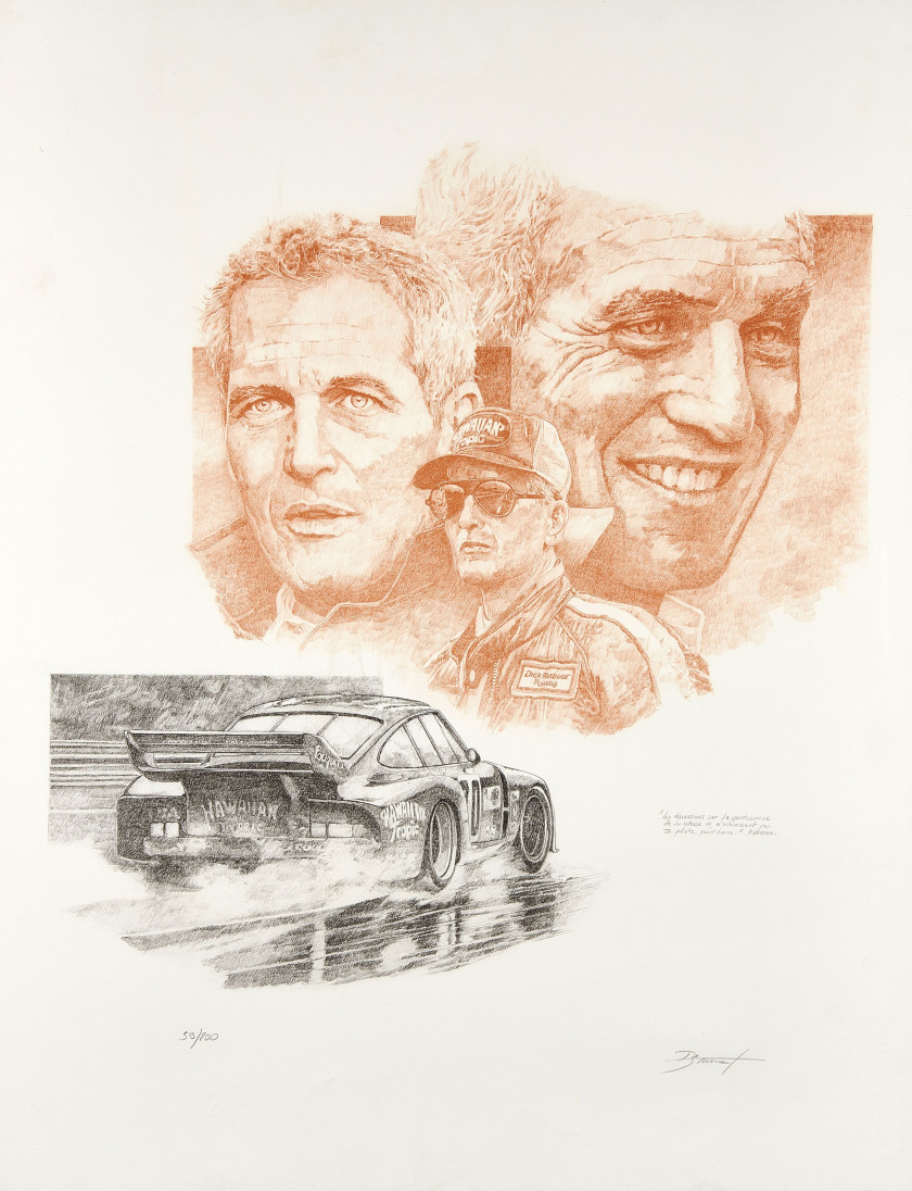 Patrick BRUNET Né en 1956 Paul Newman et sa Porsche 935 - Sans réserve - No reserve