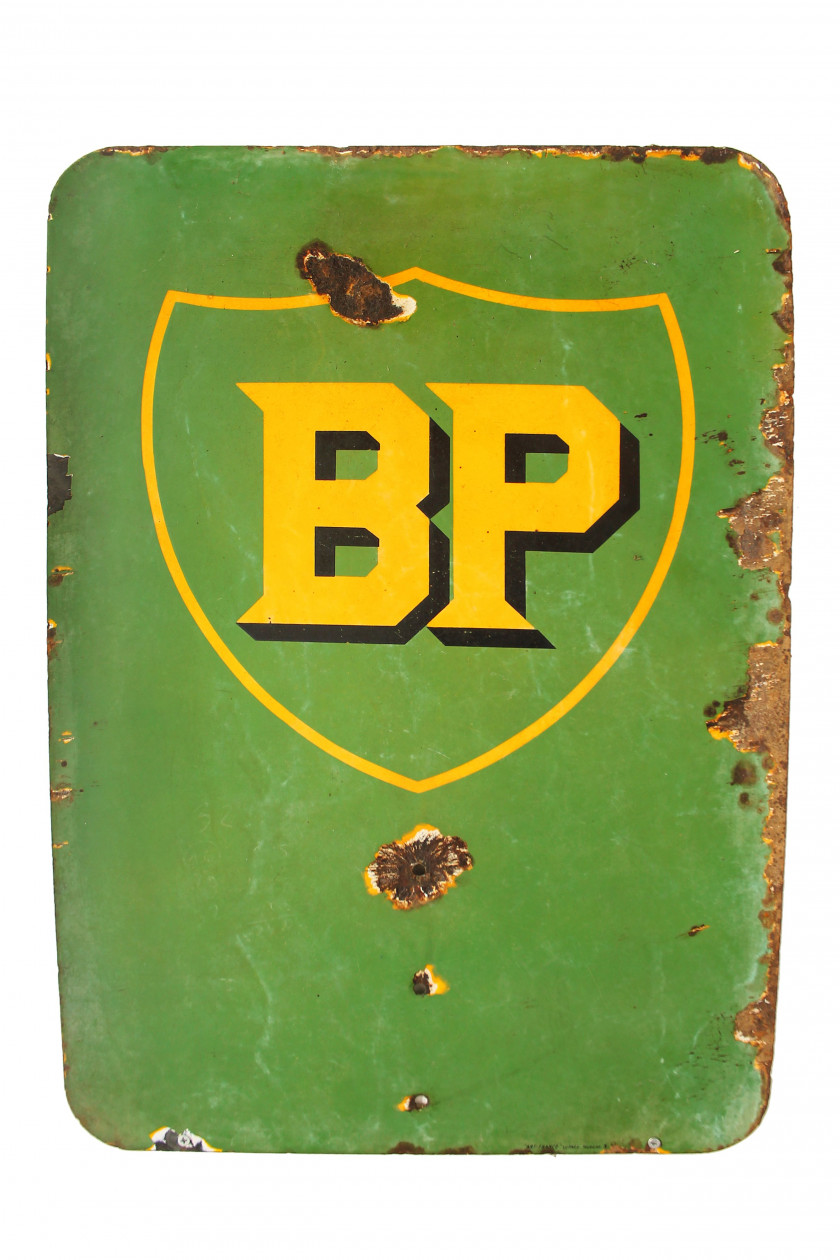 24 HEURES DU MANS - BP  Panneau émaillé de signalétique de parking, circa 1955