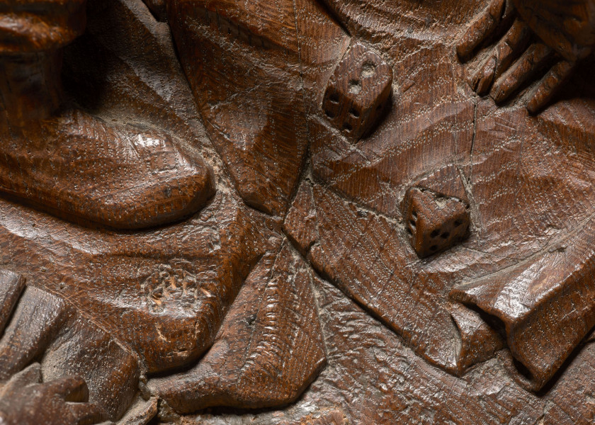 GROUPE D'UN RETABLE EN CHÊNE SCULPTÉ, FLANDRES, ANVERS, VERS 1500-1515 Scène de la Passion du Christ représentant le partage des vêt..