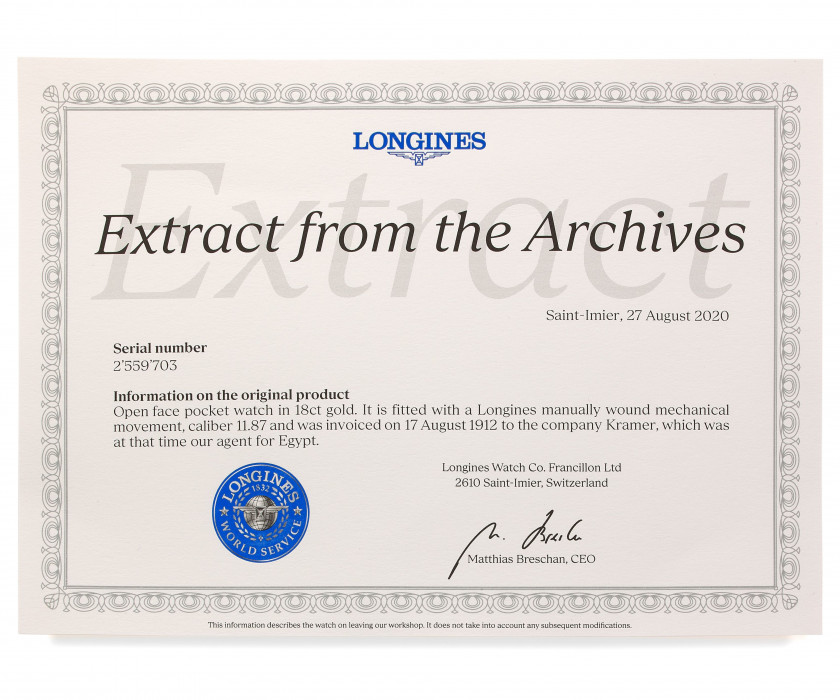 LONGINES N° 2559703/9703 Vers 1912