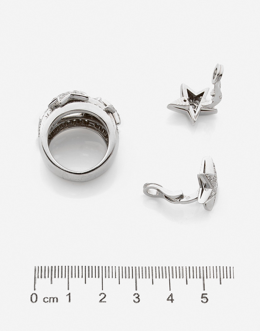 CHANEL  Bague et paire de clips d'oreilles "Comète"