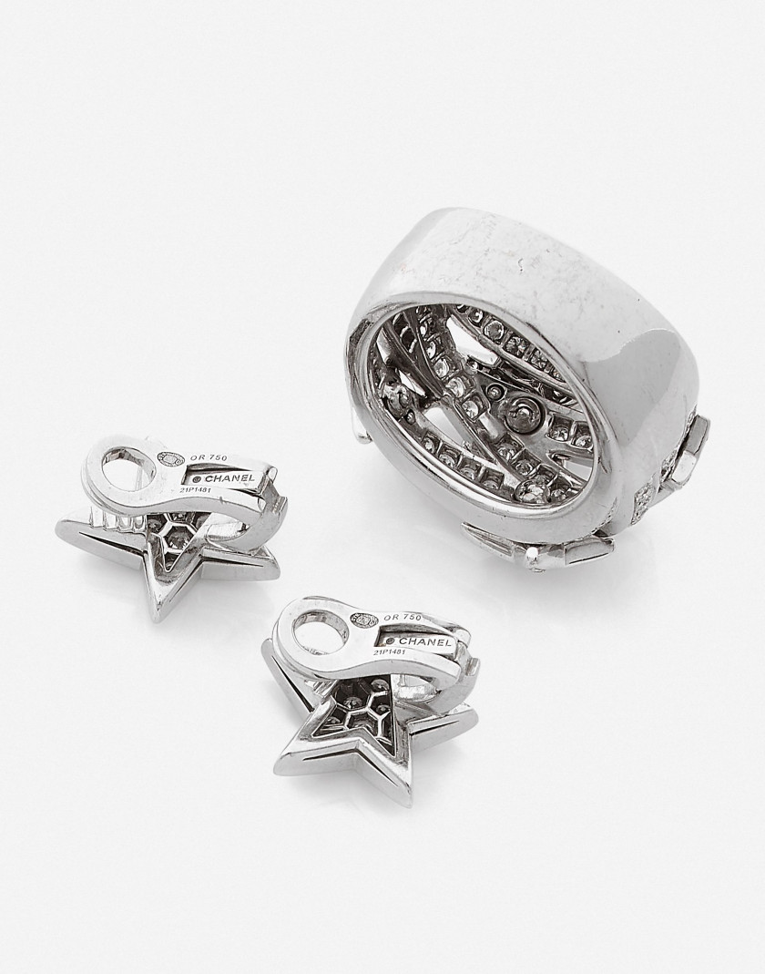 CHANEL  Bague et paire de clips d'oreilles "Comète"