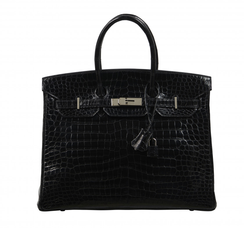 HERMÈS 2005  Sac BIRKIN 35 Crocodile d'estuaire lisse noir (Crocodylus porosus) II/B Garniture métal argenté palladié R...