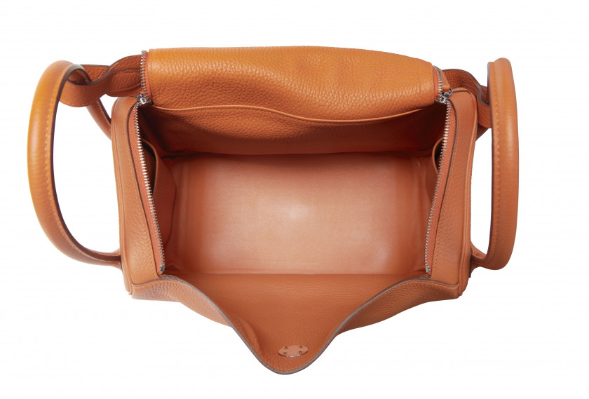 HERMÈS 2013  Sac LINDY 34 Taurillon Clémence orange Garniture métal argenté palladié Dimensions : 34 x 23 x 17 cm  L...