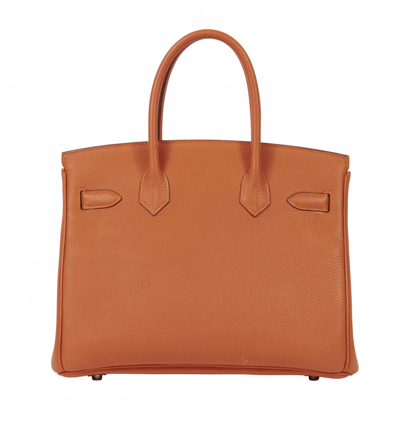 HERMÈS  Sac BIRKIN 30 Veau Togo orange Garniture métal argenté palladié  BIRKIN 30 bag Orange Togo calfskin leather ...