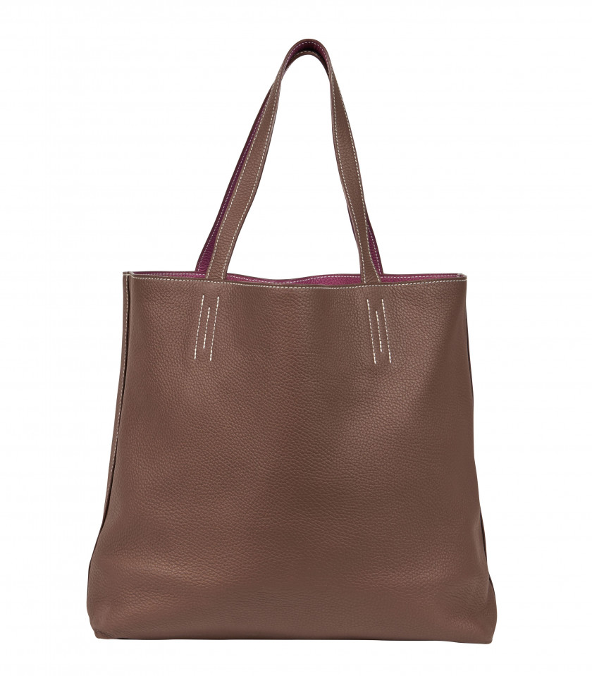 HERMÈS 2013  Sac DOUBLE SENS 36 Taurillon Clémence Tosca et Marron Piqué sellier blanc Dimensions : 36 x 33 x 14 cm R...