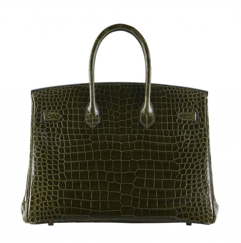 HERMÈS 2010  Sac BIRKIN 35 Crocodile d'estuaire lisse Vert Véronèse (Crocodylus porosus) II/B Garniture métal plaqué or ...