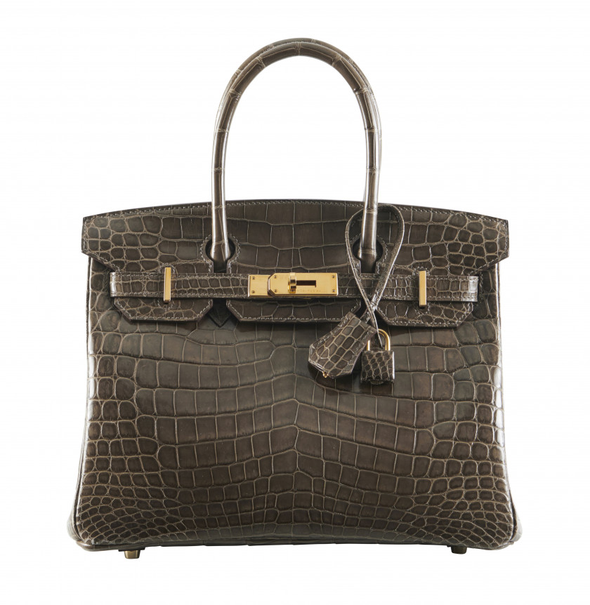 HERMÈS 2010  Sac BIRKIN 30 Crocodile du Nil lisse Gris Éléphant (Crocodylus niloticus) II/B Garniture métal plaqué or R...