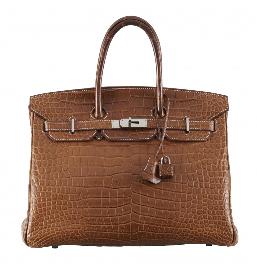 HERMÈS 2008  Sac BIRKIN 35 Crocodile d'estuaire mat Fauve (Crocodylus porosus) II/B Garniture métal argenté palladié  ...