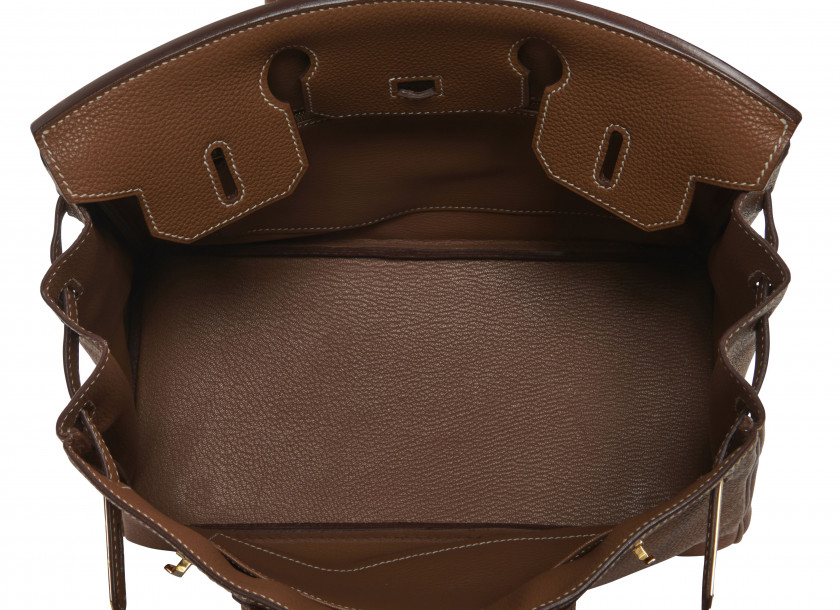 HERMÈS 2006  Sac BIRKIN 30 Veau Togo Gold Piqué sellier blanc Garniture métal plaqué or  BIRKIN 30 bag Gold Togo c...