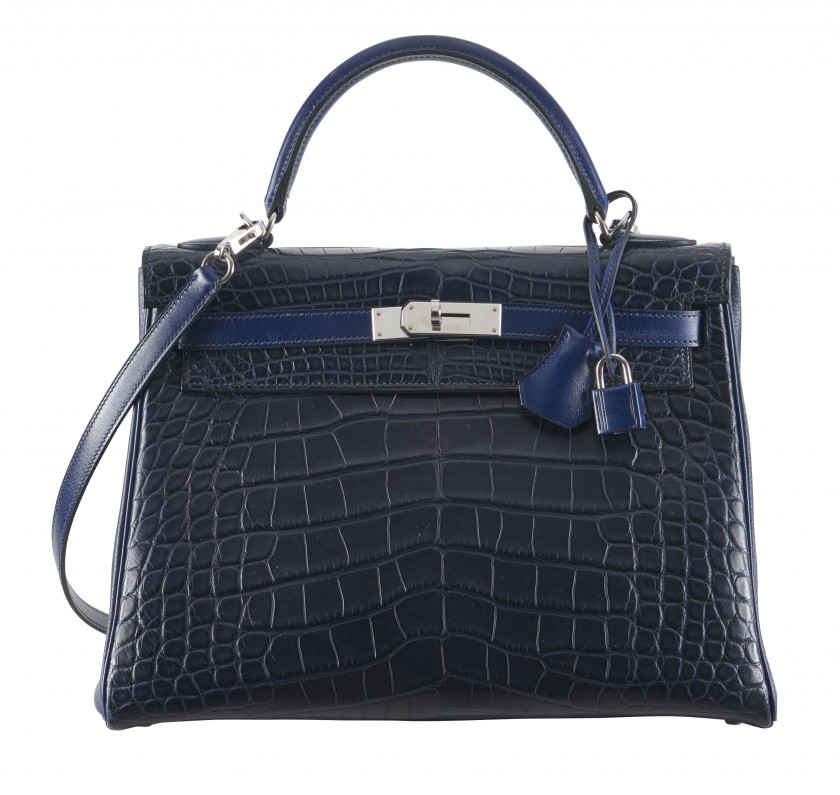 HERMÈS Édition Limitée 2014  Sac KELLY Retourné 32 Taurillon Clémence et box Bleu Saphir Alligator mat Indigo (Alligator...