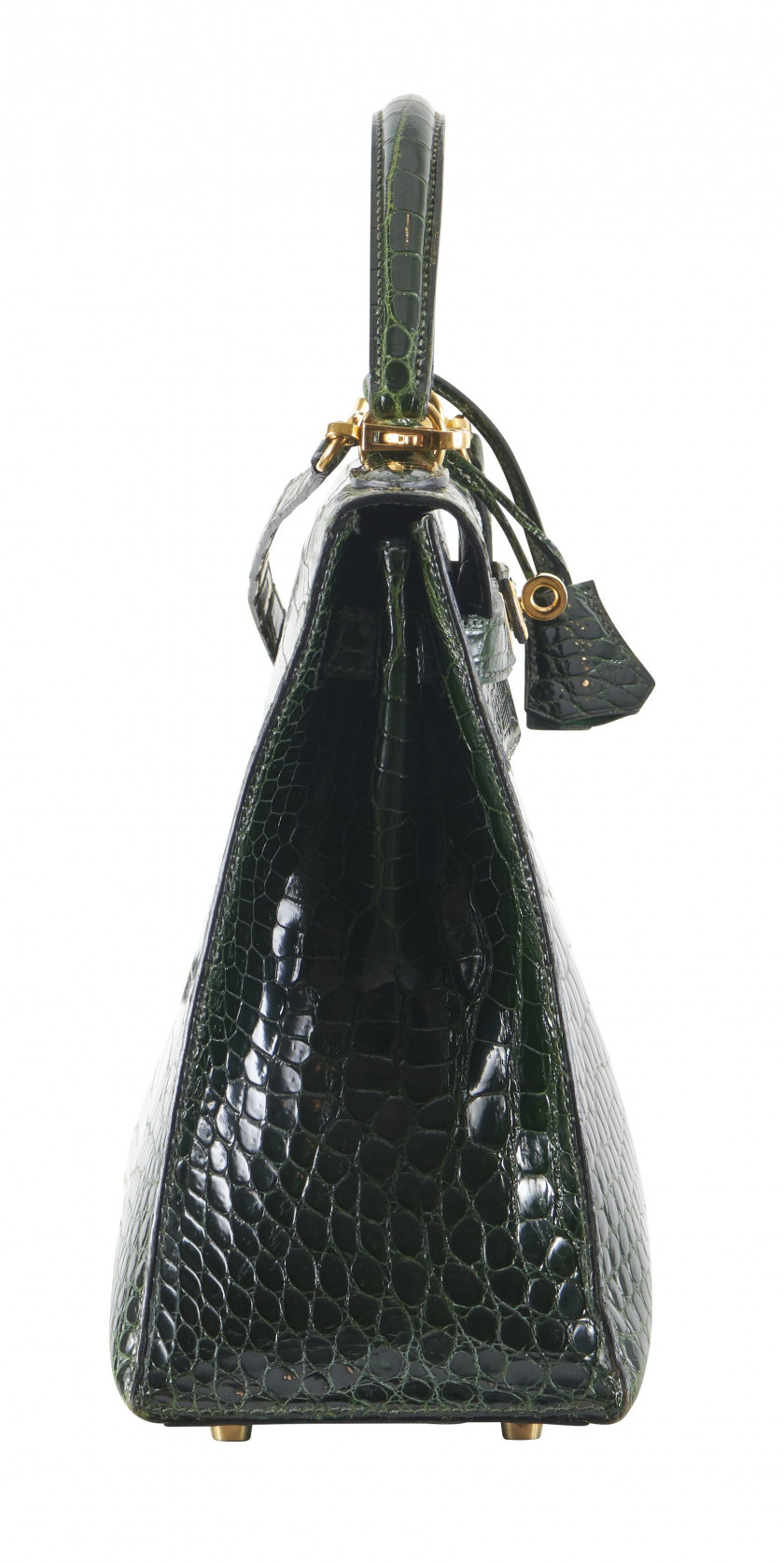 HERMÈS 1996  Sac KELLY Sellier 32 Crocodile d'estuaire lisse vert (Crocodylus porosus) II/B Garniture métal plaqué or Ba...