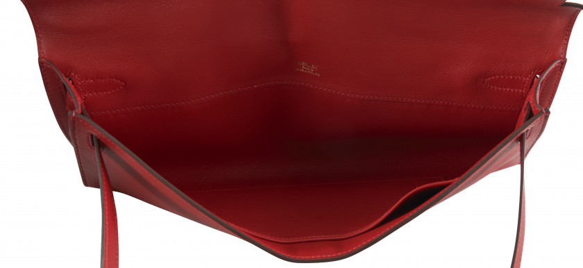 HERMÈS 2016  Pochette KELLY CUT Veau Swift rouge Garniture métal plaqué or  KELLY CUT clutch Red Swift calfskin leat...