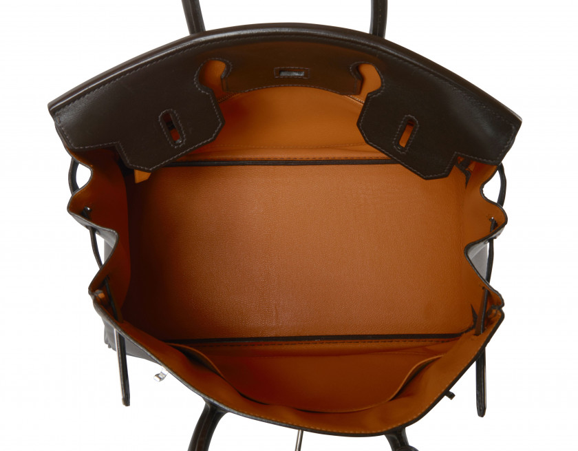 HERMÈS Édition Limitée 2000  Sac BIRKIN VERSO 30 Cuir lisse marron Intérieur en cuir orange Garniture métal argenté pa...