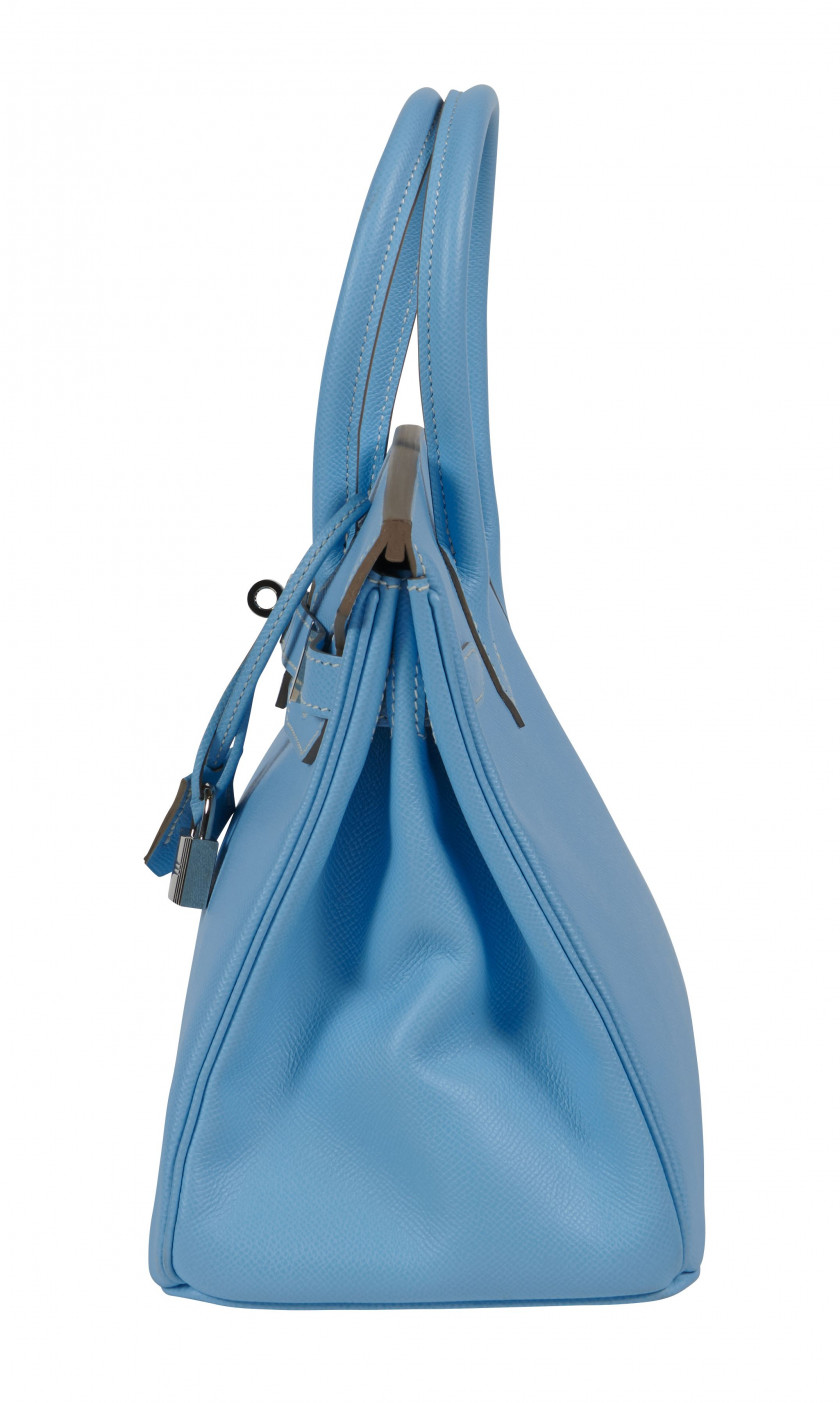 HERMÈS Édition Limitée 2011  Sac BIRKIN VERSO 30 Veau Epsom Bleu Céleste Intérieur en cuir Bleu Mykonos Piqué sellier...