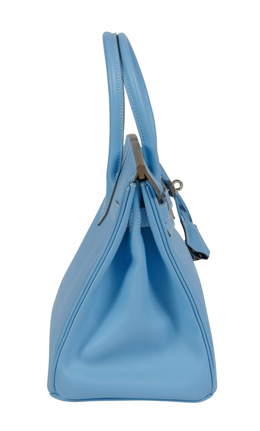 HERMÈS Édition Limitée 2011  Sac BIRKIN VERSO 30 Veau Epsom Bleu Céleste Intérieur en cuir Bleu Mykonos Piqué sellier...