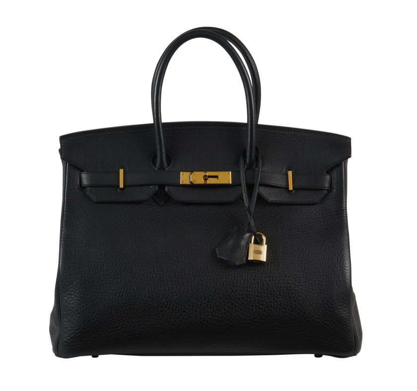 HERMÈS 2003  Sac BIRKIN 35 Taurillon Clémence noir Garniture métal plaqué or  BIRKIN 35 bag Black taurillon Clémence...