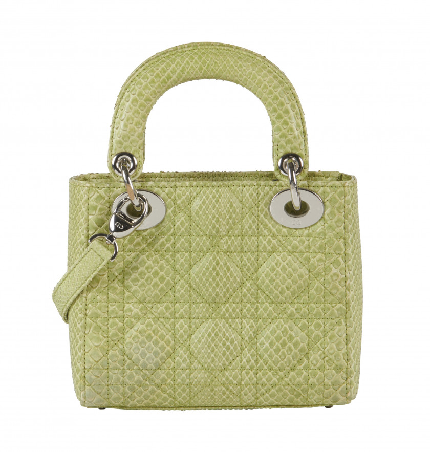 CHRISTIAN DIOR 2008  Mini sac LADY DIOR Python pistache (Pythonidae) II/B Garnitures en métal argenté Anse bandoulière a...