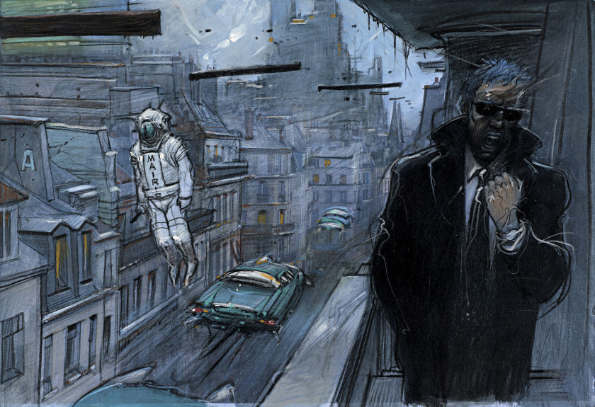 *Enki BILAL Né en 1951 La Tétralogie du Monstre - Tome 4 Quatre ? Impression rehaussée à la gouache sur papier contrecollé s...