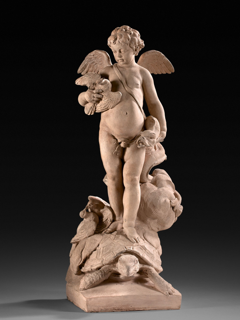Augustin PAJOU Paris, 1730 - 1809 L'Amour dominateur des éléments Terre cuite