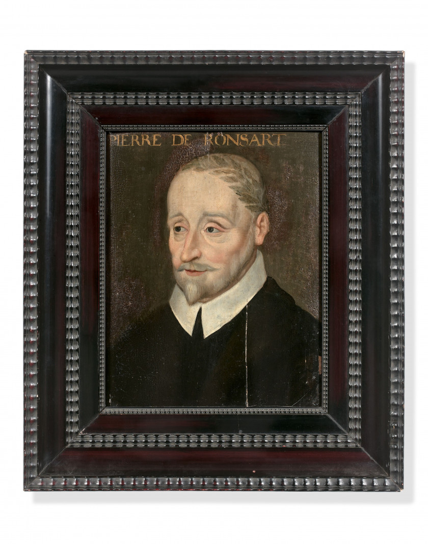 Ecole française vers 1600  Portrait de Pierre de Ronsard Huile sur panneau de chêne, une planche