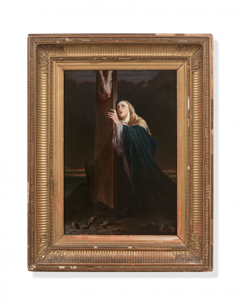 Paul DELAROCHE Paris, 1797 - 1856 La Vierge au pied de la croix Huile sur panneau, une planche