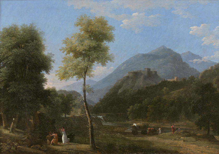 Jean-Victor BERTIN Paris, 1767 - 1842 Paysage classique animé Huile sur toile (Toile d'origine)