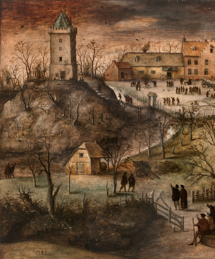 Lucas GASSEL Helmond, vers 1500- Bruxelles, vers 1568 Place forte dans un paysage d'hiver Huile sur panneau de chêne, parqueté