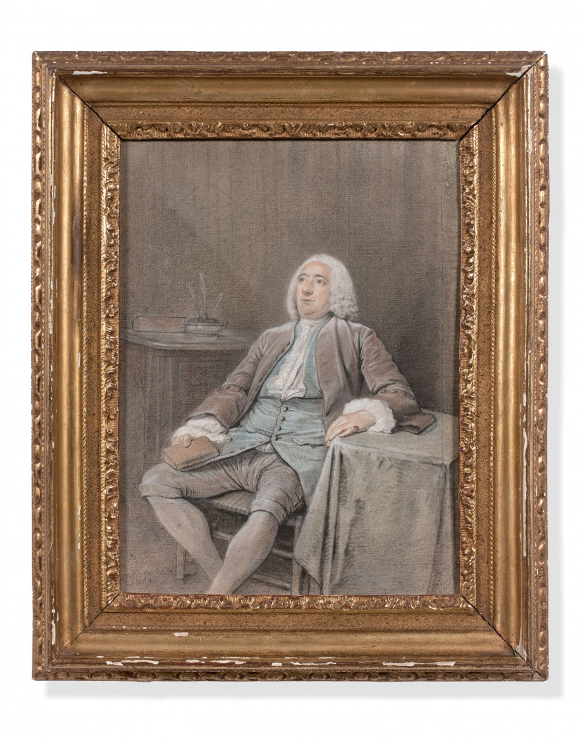 Louis AUBERT Paris, 1720 - après 1798 Portrait présumé du marquis de Reverseaux assis Pastel et crayon noir