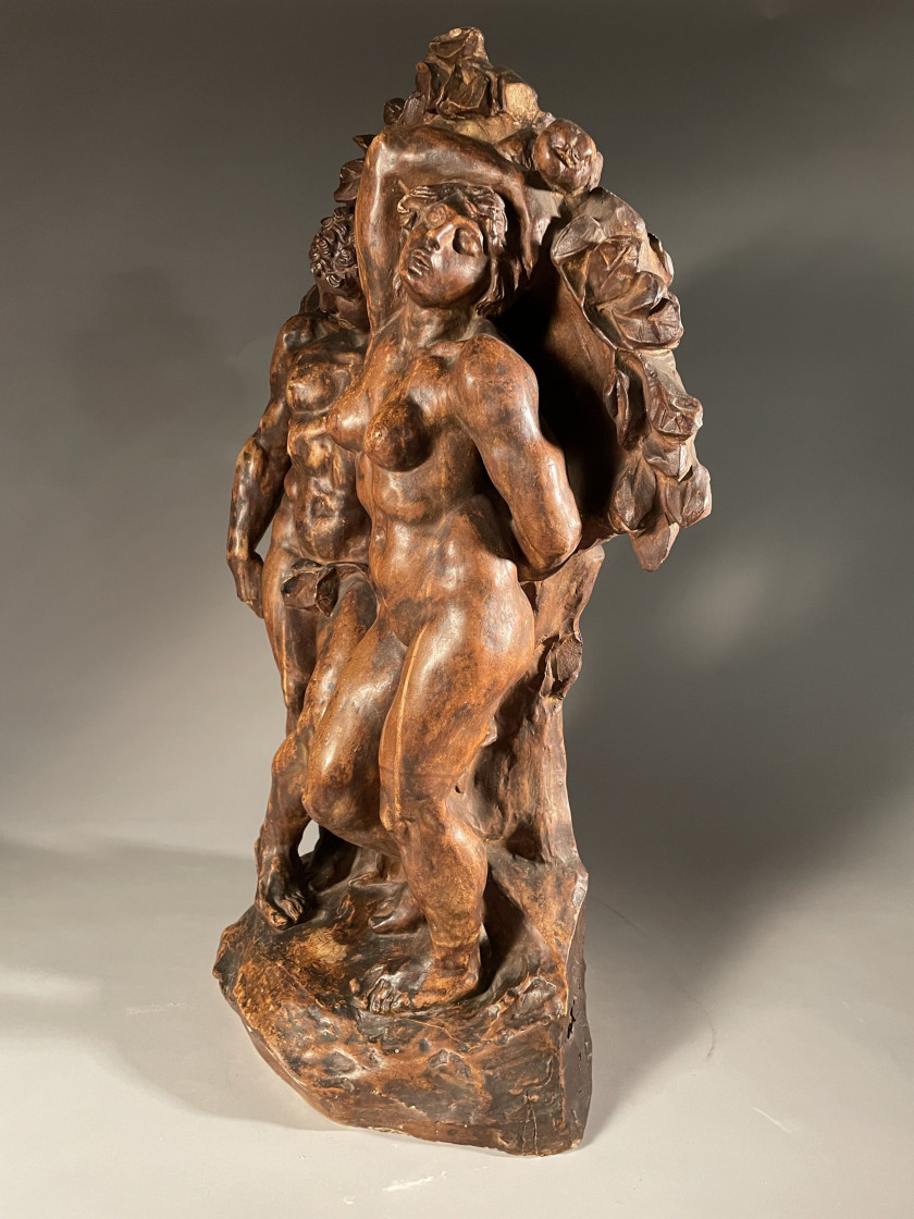 Léon-Ernest DRIVIER Grenoble, 1878 - Paris, 1951 Adam et Eve Plâtre patiné