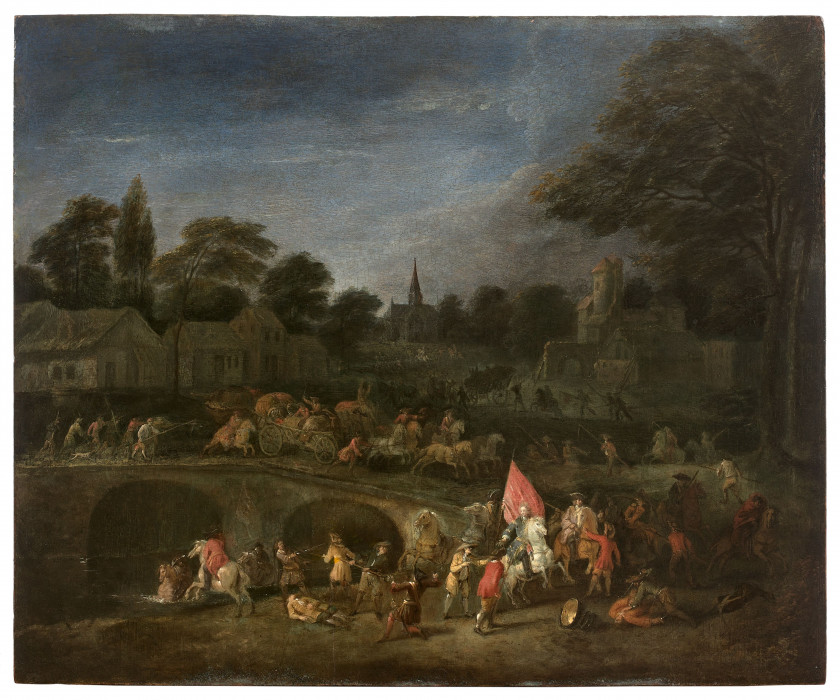 ¤ Antoine WATTEAU Valenciennes, 1684 - Nogent, 1721 La revanche des paysans Huile sur panneau de noyer, une planche, entoilé