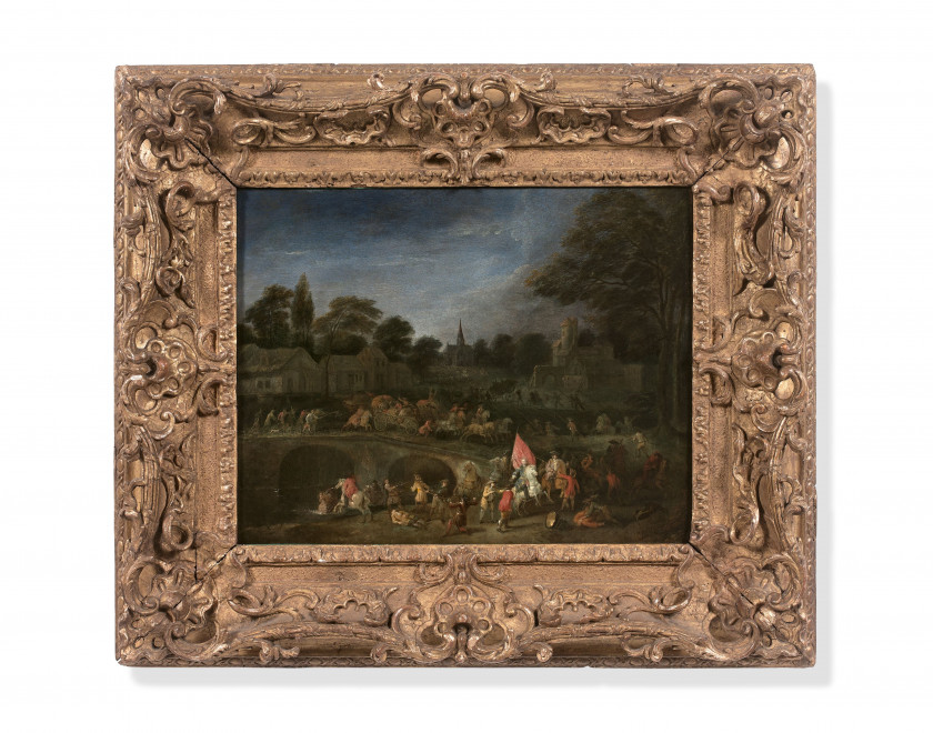 ¤ Antoine WATTEAU Valenciennes, 1684 - Nogent, 1721 La revanche des paysans Huile sur panneau de noyer, une planche, entoilé