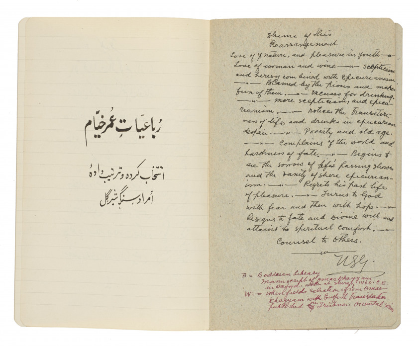 OMAR KHAYYAM (M. 1048) : RUBA'IYAT (" QUATRAINS "), SÉLECTION D'UMRAO SINGH SHER-GIL  Achevé le 7 juin 1933 à Paris