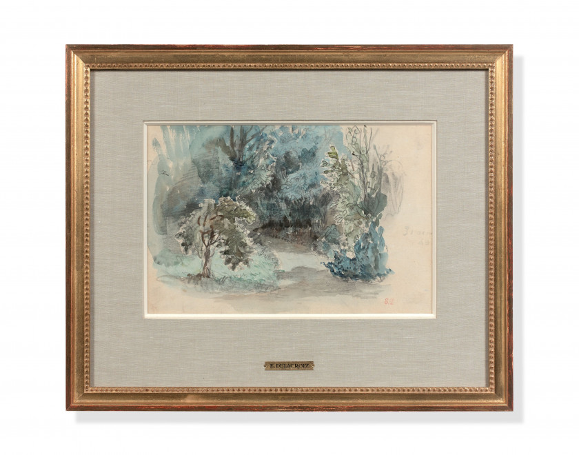 Eugène DELACROIX Charenton-Saint-Maurice, 1798 - Paris, 1863 Vue présumée du jardin de Champrosay Aquarelle sur trait de crayon