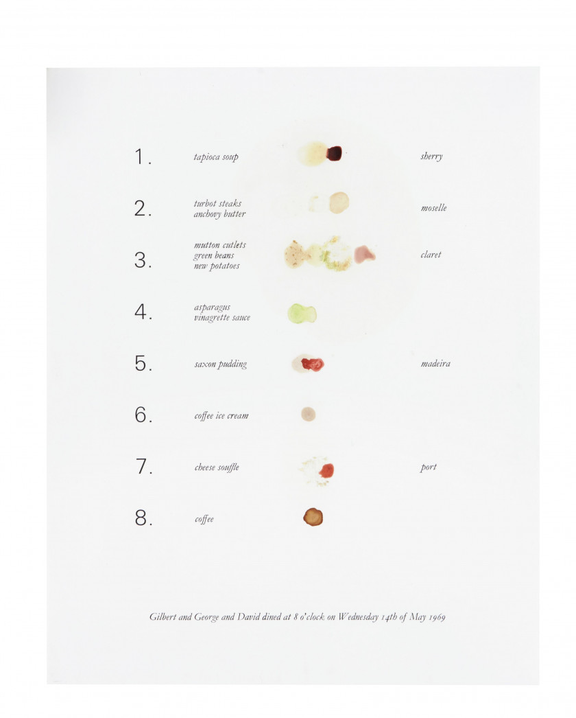 GILBERT & GEORGE Nés en 1942 et 1943 Gilbert and George and David Hockney dined at 8 o'clock on Wednesday 14th of May 1969 - 1969
