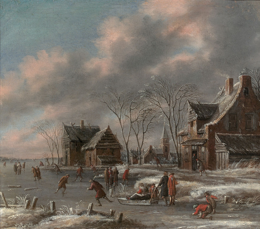 Thomas HEEREMANS Haarlem, 1641 - 1694 Patineurs en hiver Huile sur toile