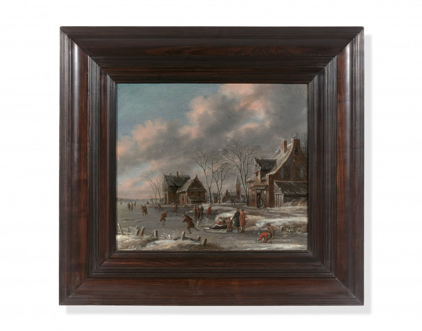 Thomas HEEREMANS Haarlem, 1641 - 1694 Patineurs en hiver Huile sur toile