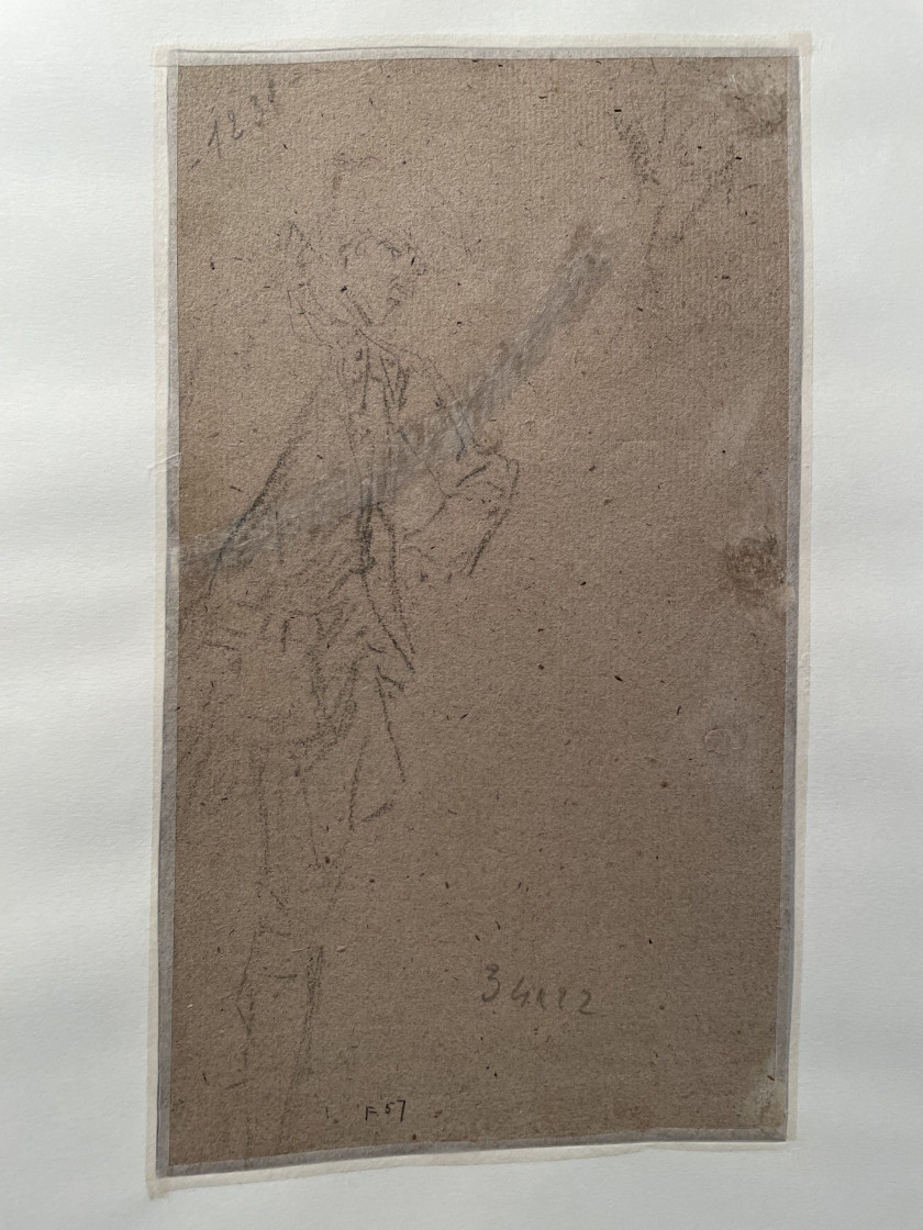 Nicolas LANCRET Paris, 1690 - 1743 Etude de chasseur Crayon noir et craie blanche