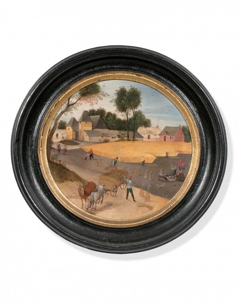 Abel GRIMMER Anvers, 1570 - avant 1619 Dix mois de l'année Suite de dix huiles sur panneaux de chêne, de forme ronde