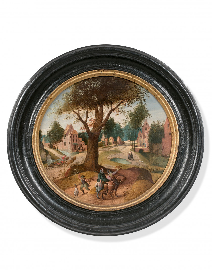 Abel GRIMMER Anvers, 1570 - avant 1619 Dix mois de l'année Suite de dix huiles sur panneaux de chêne, de forme ronde