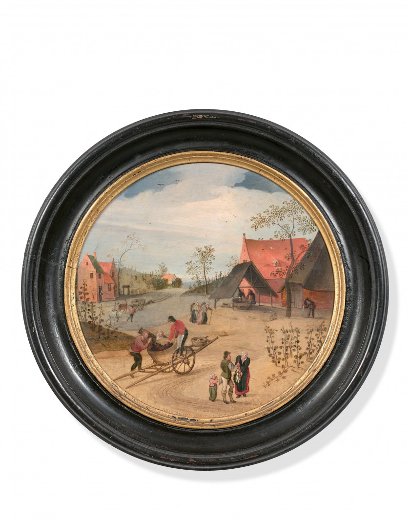 Abel GRIMMER Anvers, 1570 - avant 1619 Dix mois de l'année Suite de dix huiles sur panneaux de chêne, de forme ronde