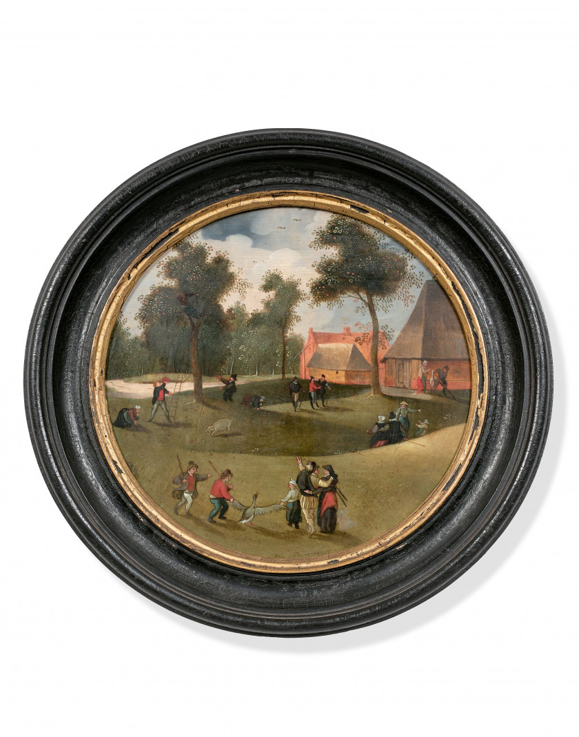 Abel GRIMMER Anvers, 1570 - avant 1619 Dix mois de l'année Suite de dix huiles sur panneaux de chêne, de forme ronde