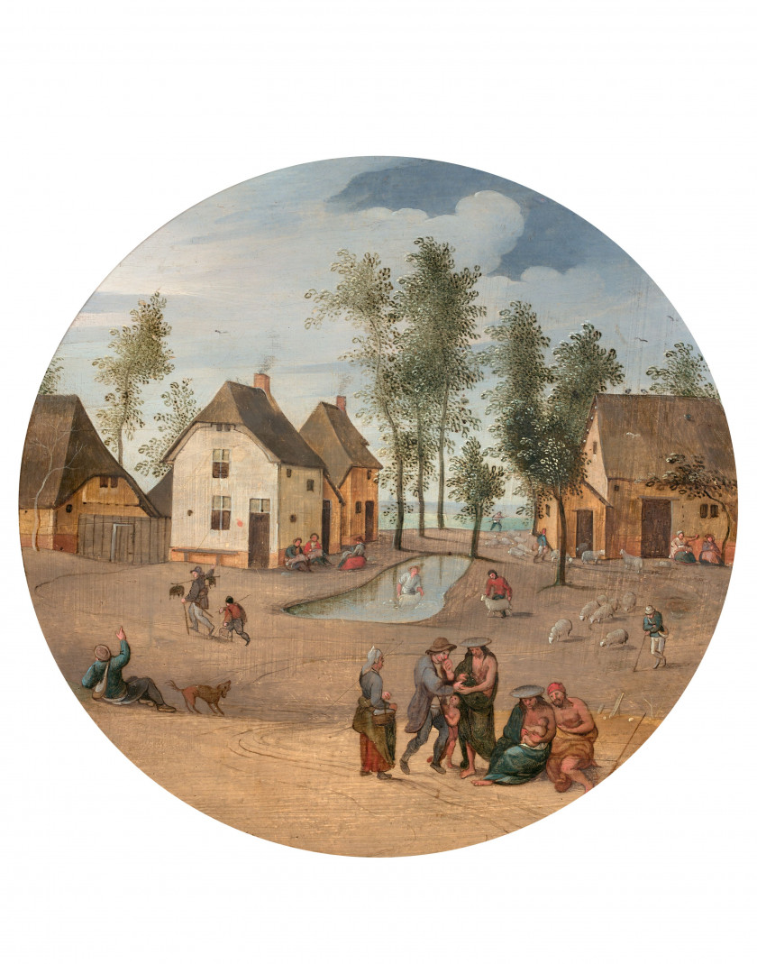 Abel GRIMMER Anvers, 1570 - avant 1619 Dix mois de l'année Suite de dix huiles sur panneaux de chêne, de forme ronde