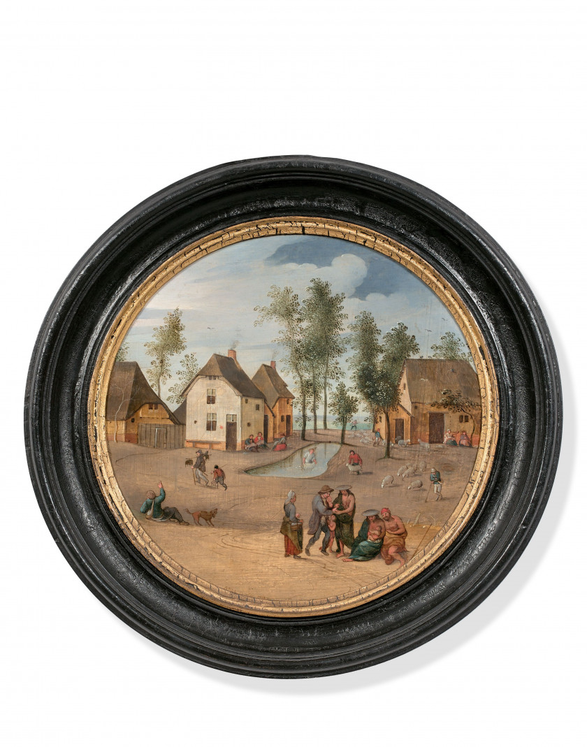 Abel GRIMMER Anvers, 1570 - avant 1619 Dix mois de l'année Suite de dix huiles sur panneaux de chêne, de forme ronde