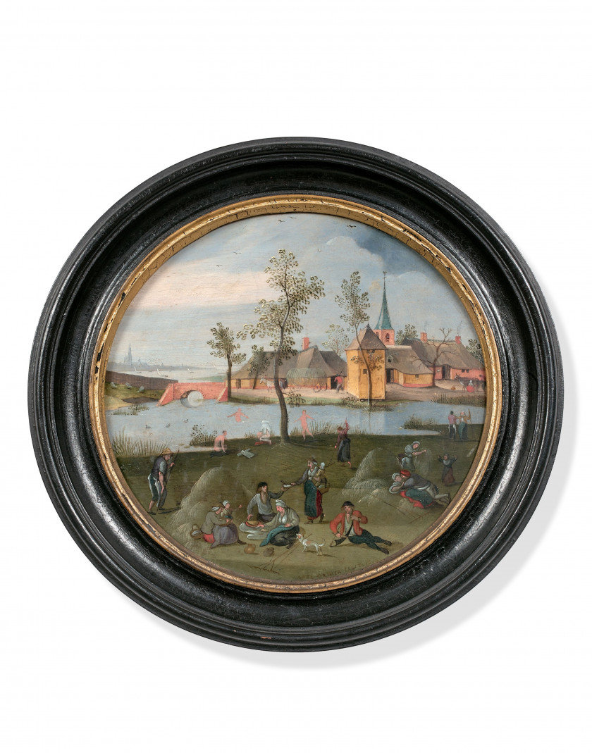 Abel GRIMMER Anvers, 1570 - avant 1619 Dix mois de l'année Suite de dix huiles sur panneaux de chêne, de forme ronde
