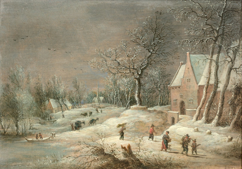 Lucas van UDEN Anvers, 1595 - 1672 Paysage d'été et Paysage d'hiver Deux huiles sur panneaux de chêne, une planche, formant pendants