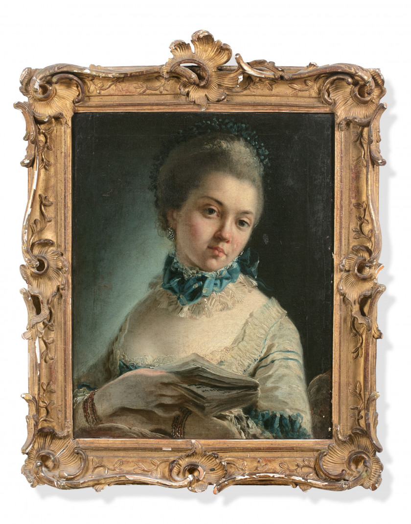 Ecole allemande de la fin du XVIIIe siècle  Portrait de jeune femme tenant un livre Huile sur toile